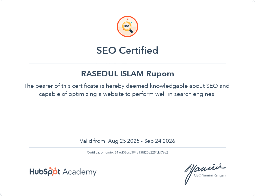 HubSpot SEO Certified - Rupom