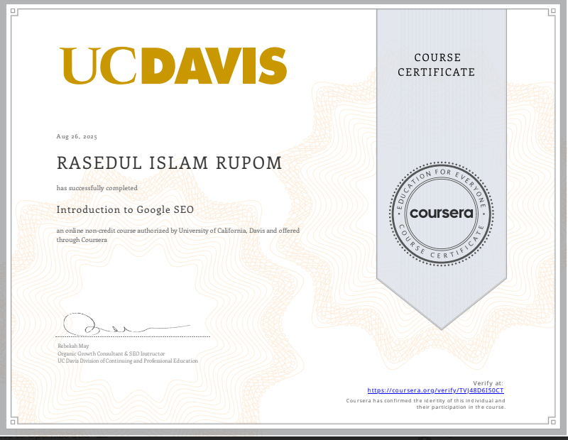Search engine optimization specialist certified by google - Rasedul Islam