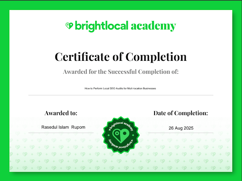 rasedul islam rupom brightlocal certification