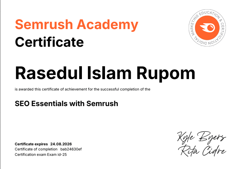 rasedul islam rupom semrush certification