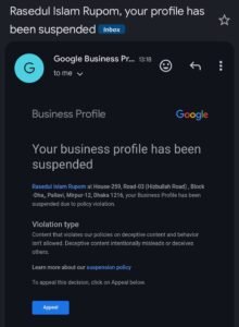 Your Business Profile Has Been Suspended – Deceptive Content